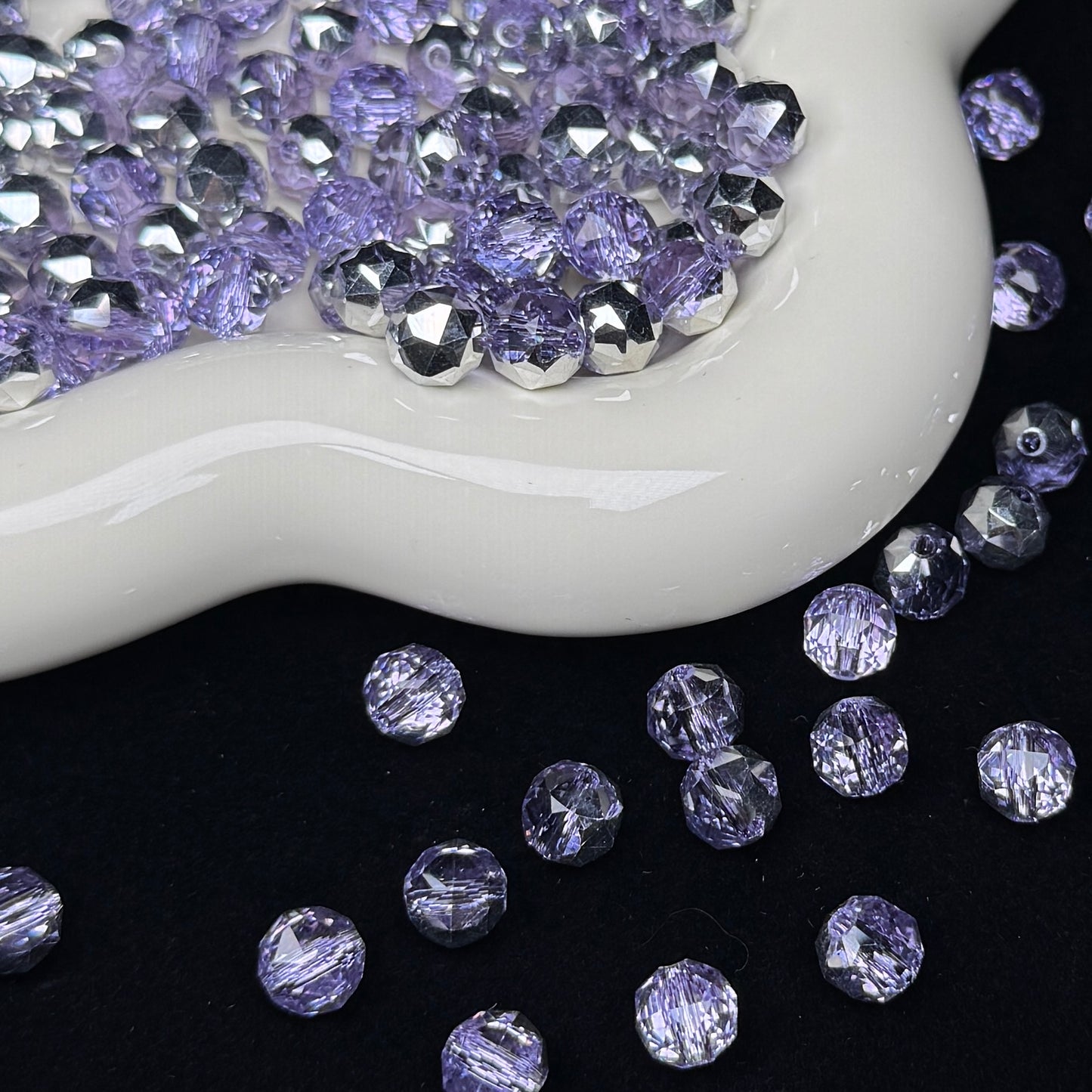 Half Crystal Purple Half Silver Flower Glass Beads 8mm (GL 23)