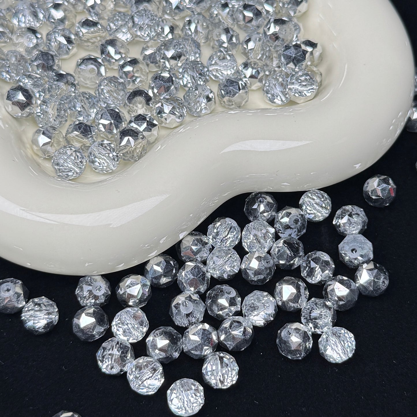 Half Clear Half Silver Flower Glass Beads 8mm (GL 26)