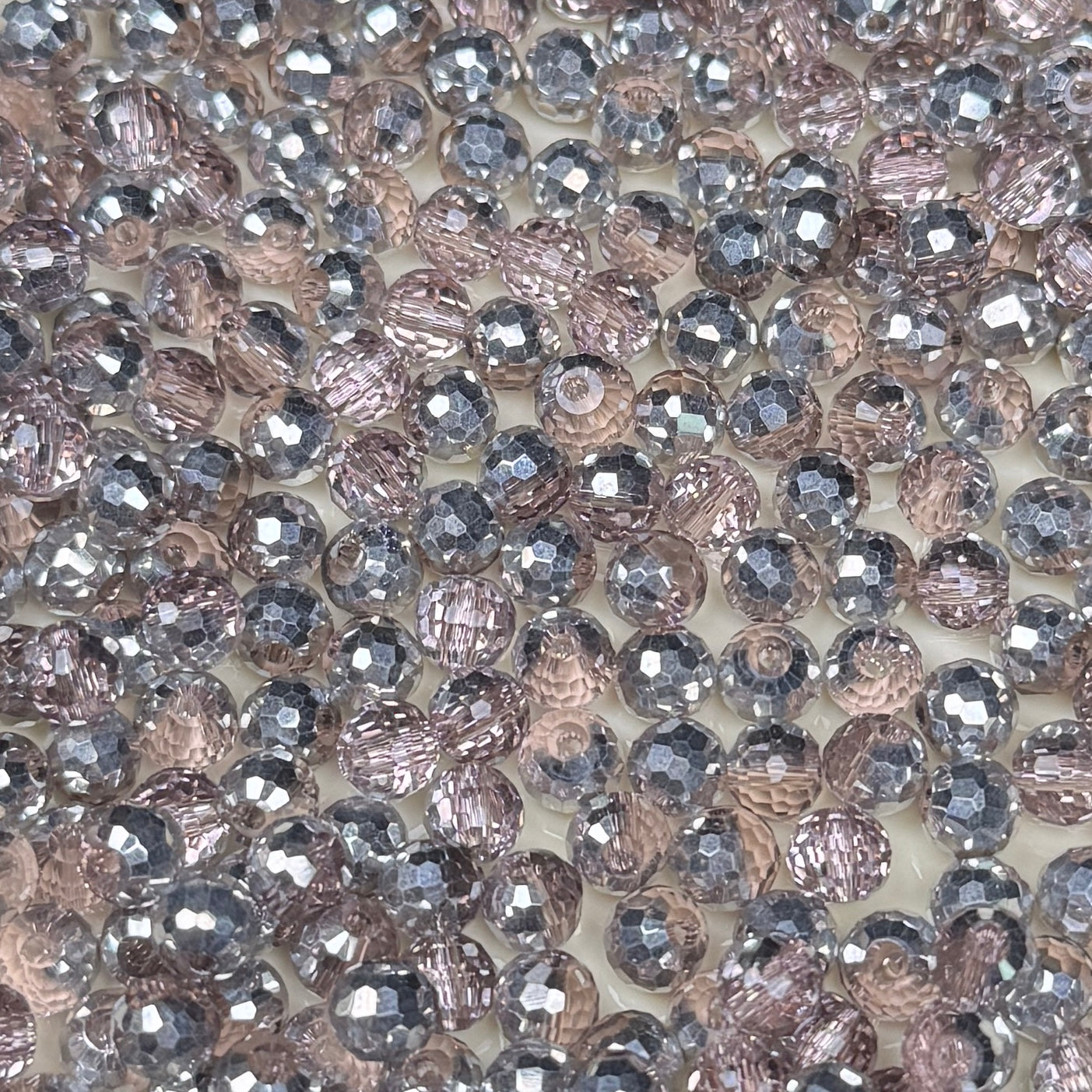 Silver Pink Disco Glass Beads 6mm (GL 18)