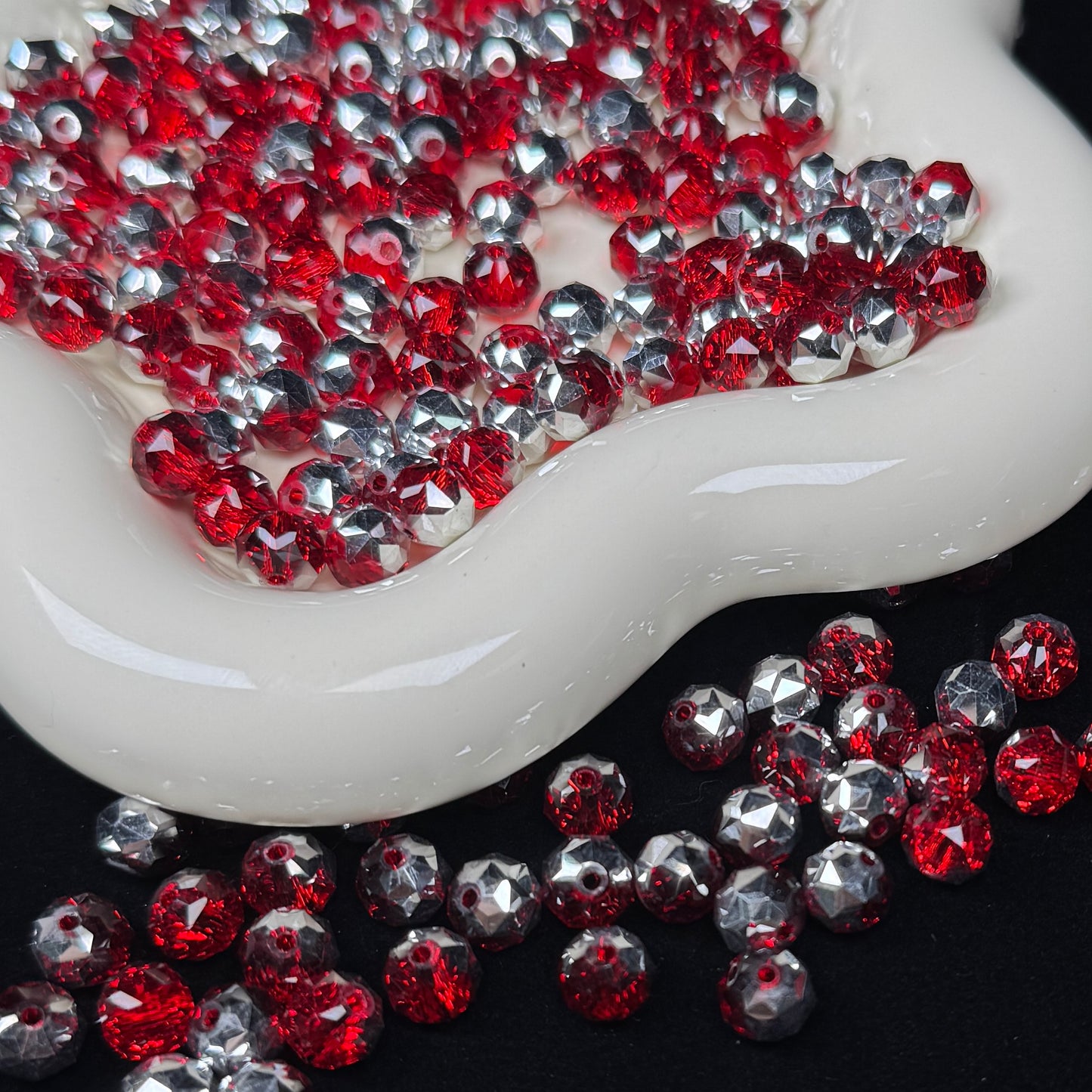 Half Red Half Silver Flower Glass Beads 8mm (GL 28)