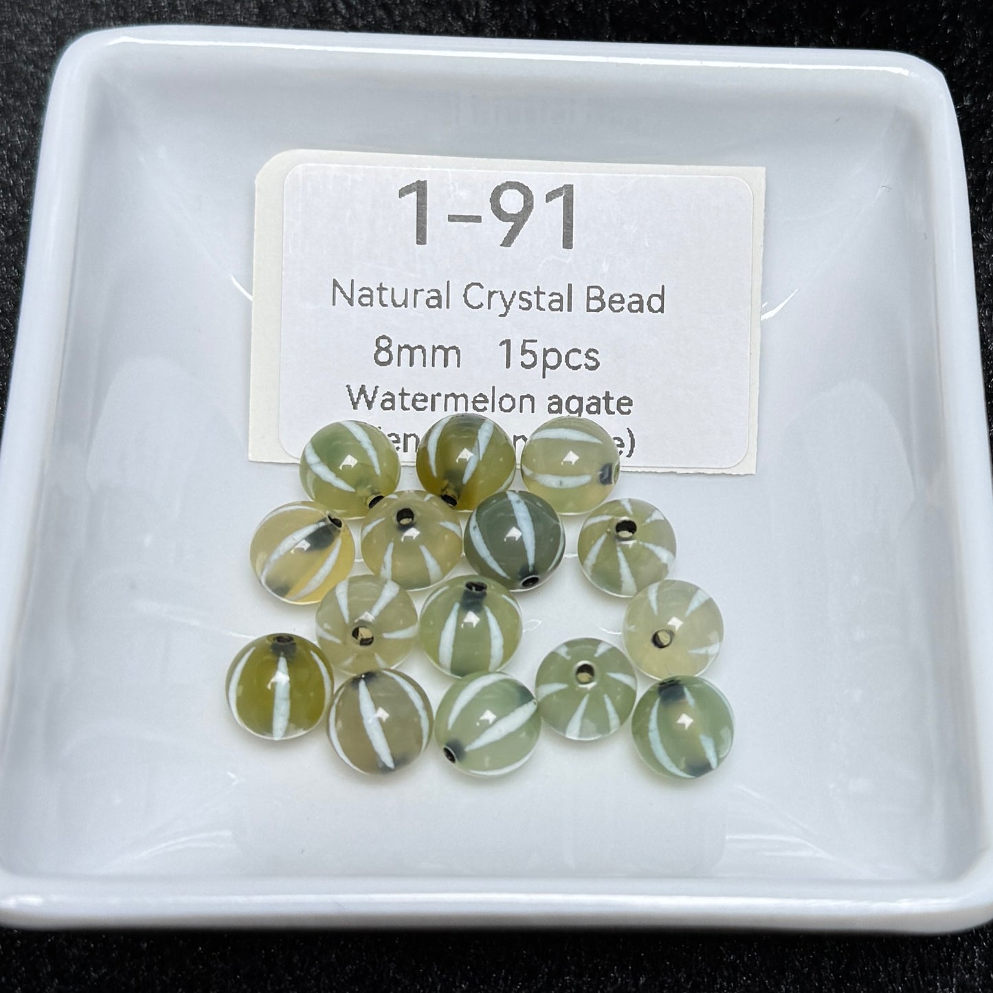 1-91 Ágata sandía (la vena es artificial)
Cuentas de cristal natural de 8 mm, 15 unidades