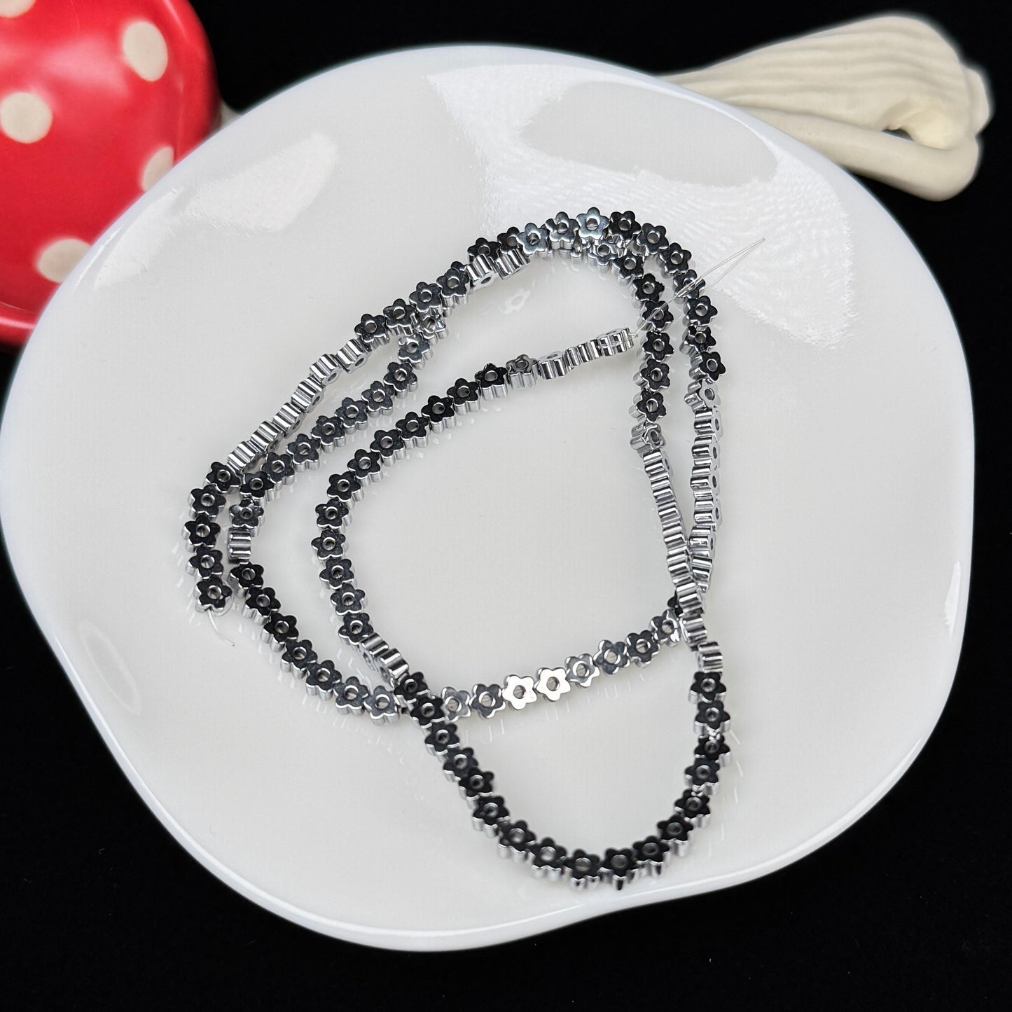 Flower Spacer Hematite Strand 3.5mm Crystal Bead
