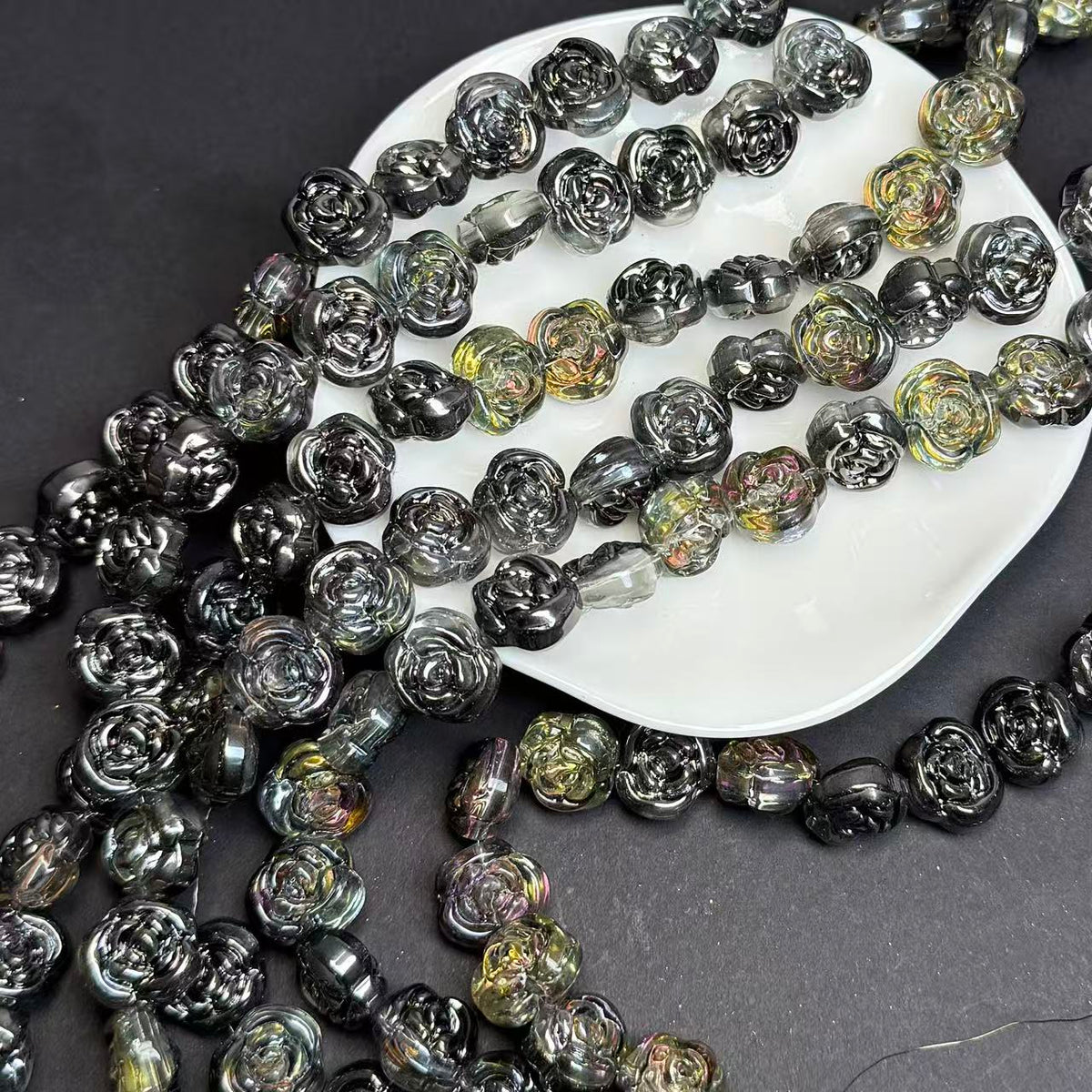 Rose Shape Glass Bead Strand 14mm(GLYX21-26)