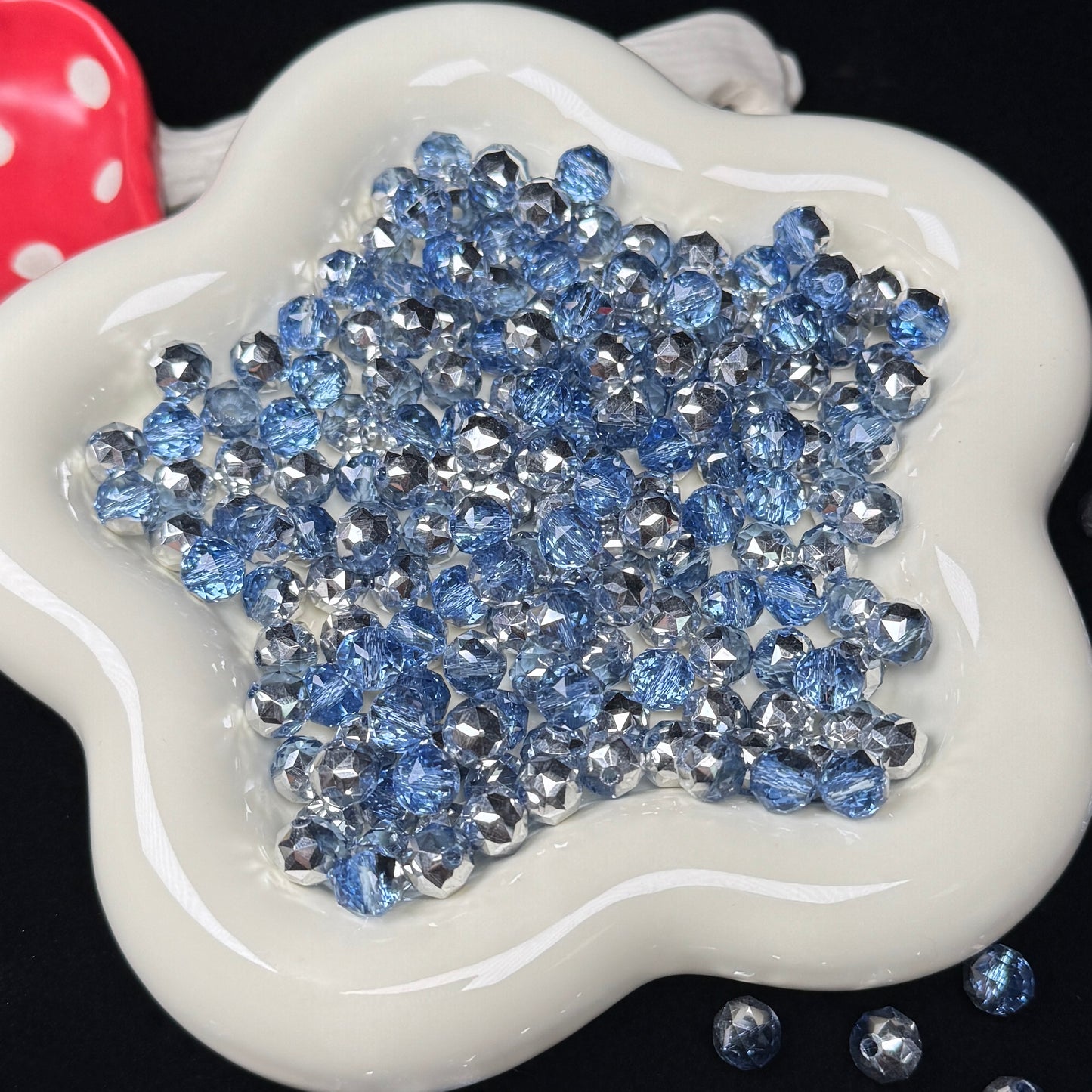 Half Aquarium Blue Half Silver Flower Glass Beads 8mm (GL 30)