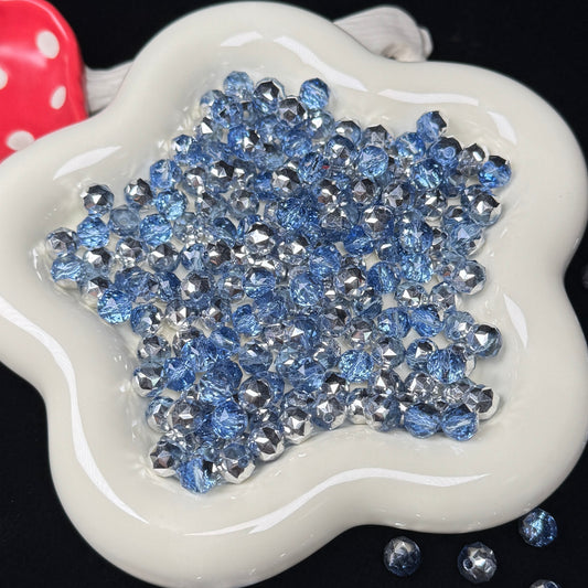 Half Aquarium Blue Half Silver Flower Glass Beads 8mm (GL 30)
