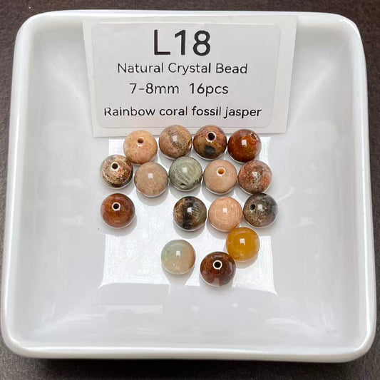 L18  Rainbow coral fossil jasper Natural Crystal Bead 7-8mm 16pcs