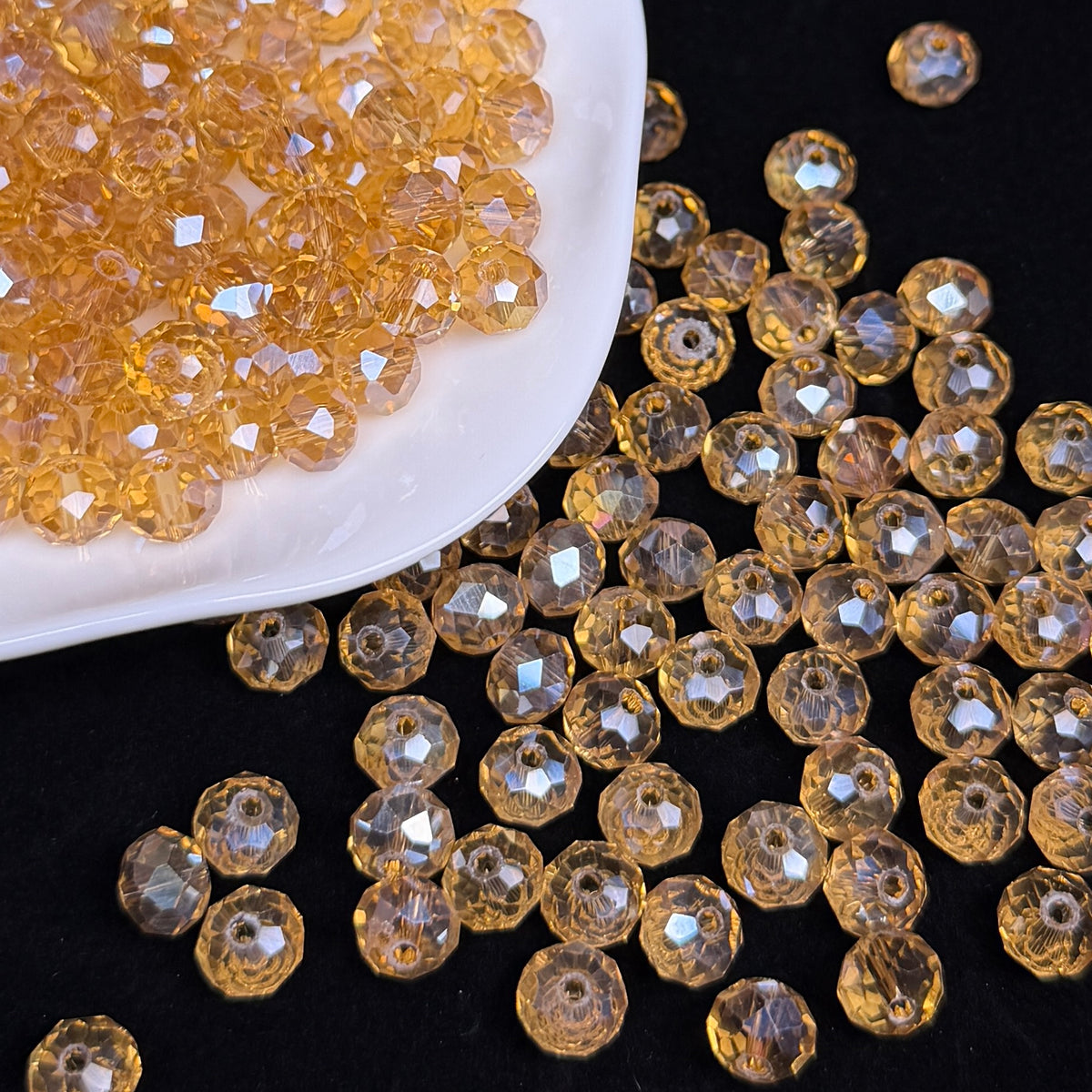 Gold Champagne AB Aura Wheel Shape Glass Bead 8mm (GL45）