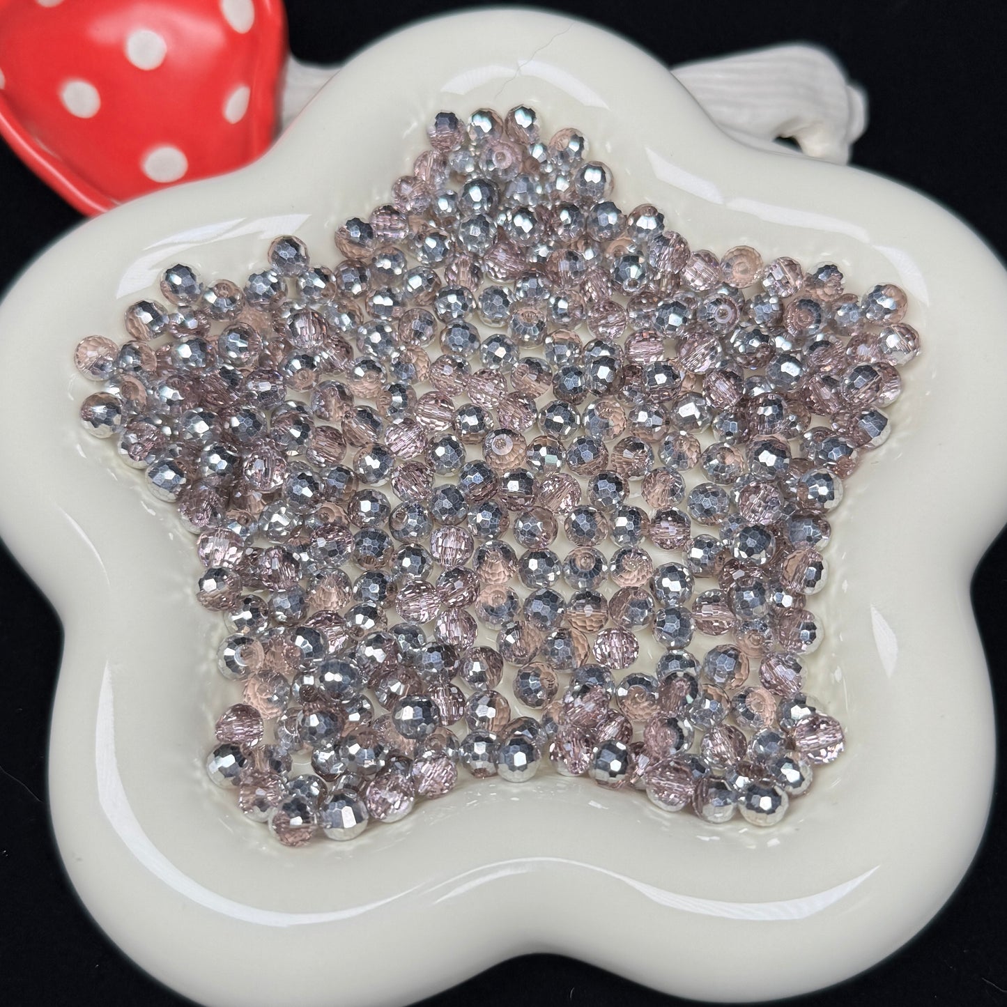 Silver Pink Disco Glass Beads 6mm  (GL 18)