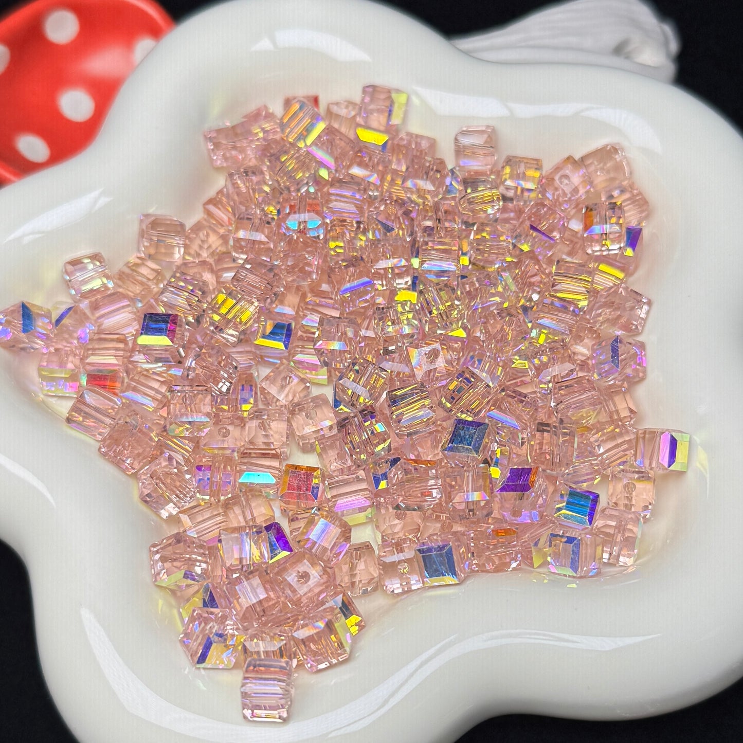 Pink Aura Cube Glass Beads 7mm (GL 11)