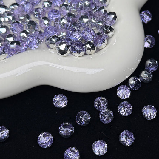 Half Crystal Purple Half Silver Flower Glass Beads 8mm (GL 23)