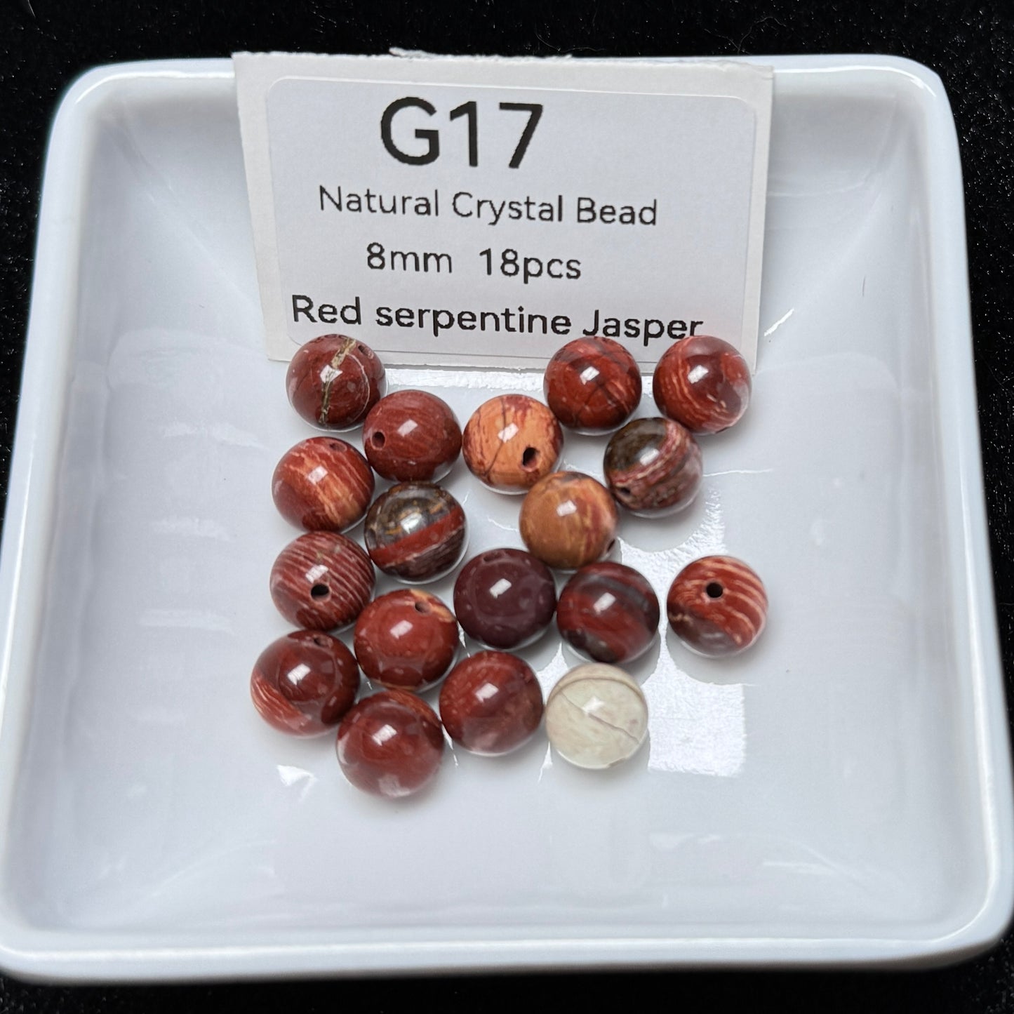 Jaspe serpentino rojo G17
 Cuentas de cristal natural
 8 mm 18 piezas