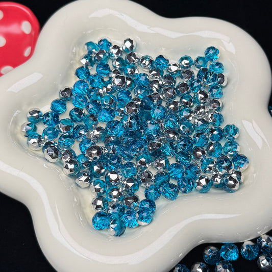 Half Blue Half Silver Flower Glass Beads 8mm (GL 25)