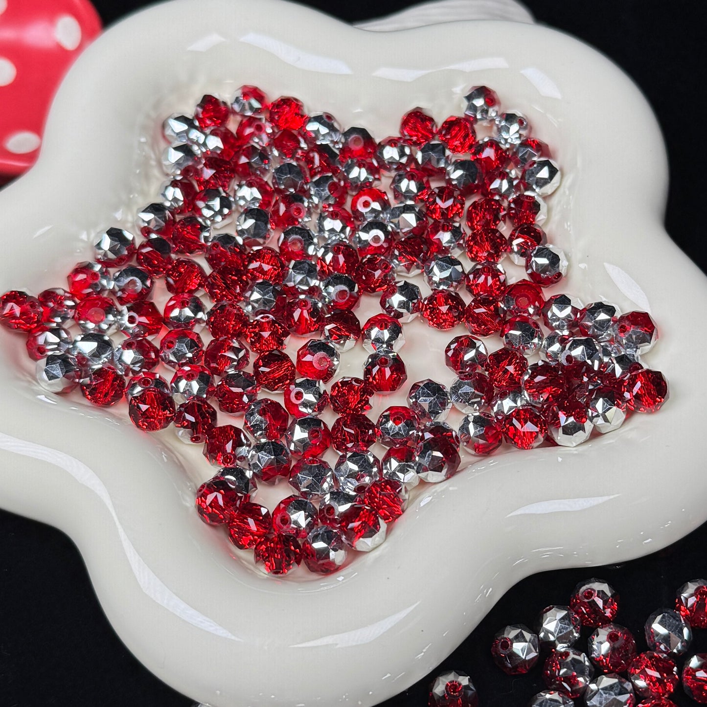 Half Red Half Silver Flower Glass Beads 8mm (GL 28)