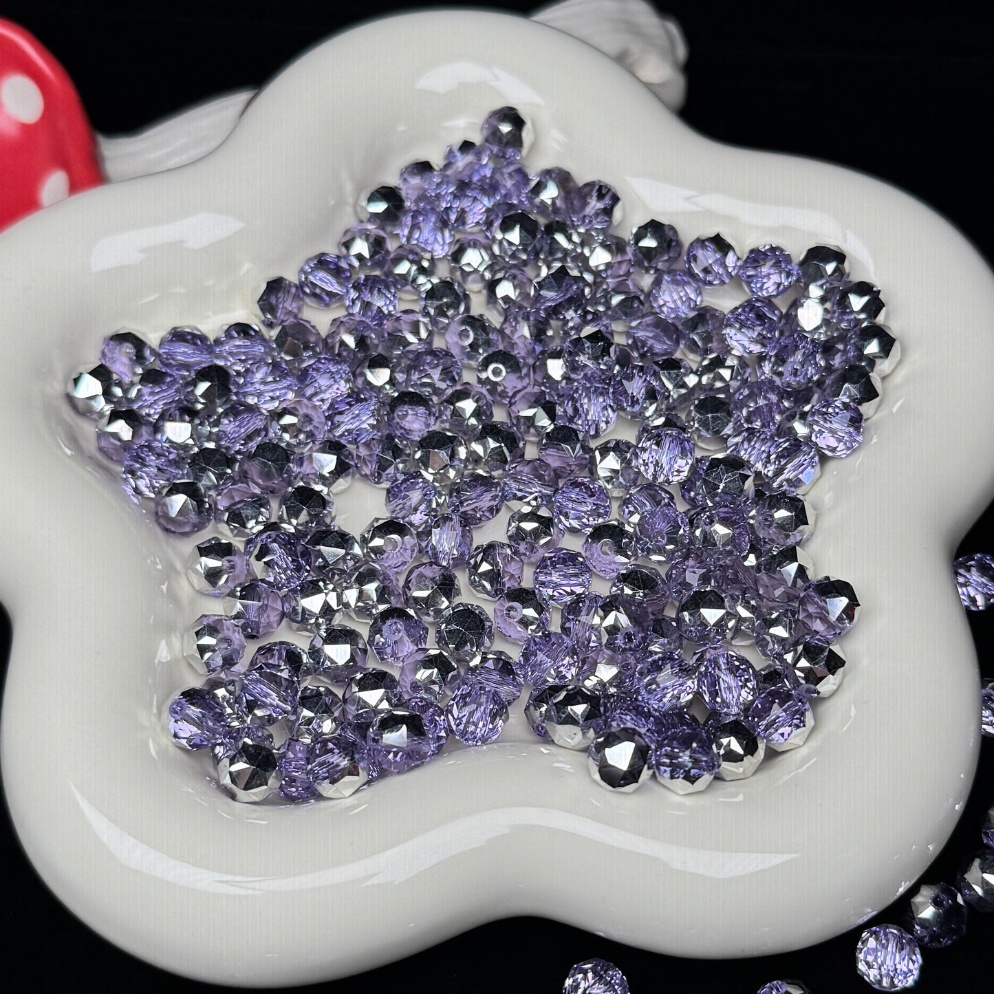 Half Crystal Purple Half Silver Flower Glass Beads 8mm (GL 23)