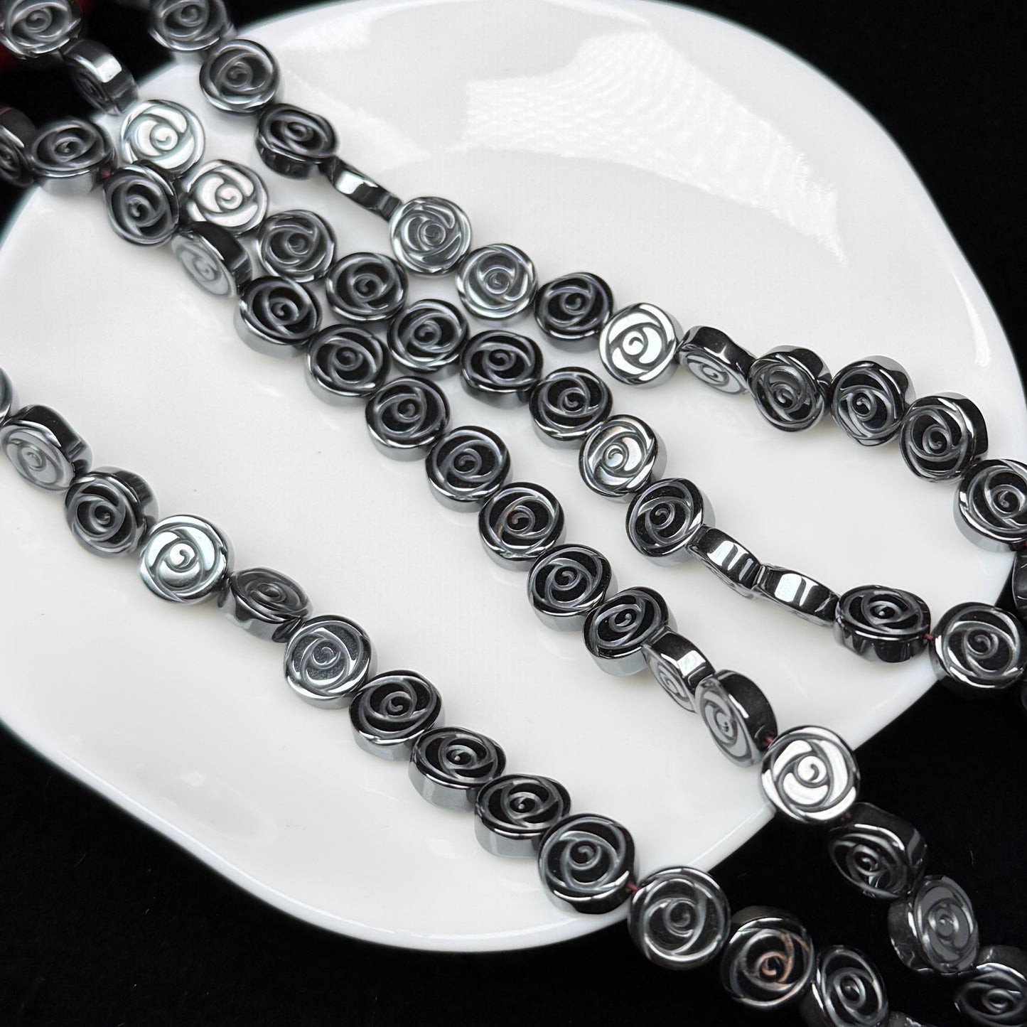 Rose 8mm Hematite Strand Crystal Bead