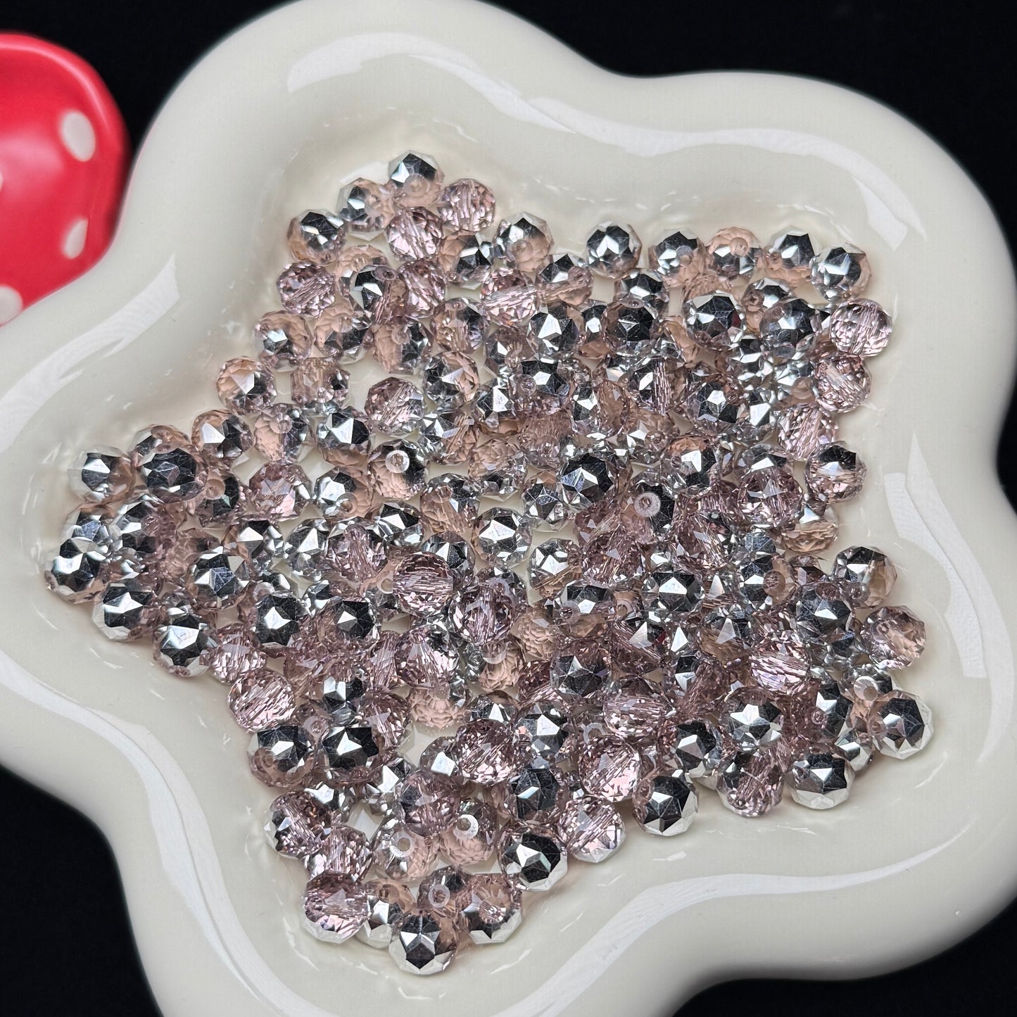 Half Pink Half Silver Flower Glass Beads 8mm (GL 19)