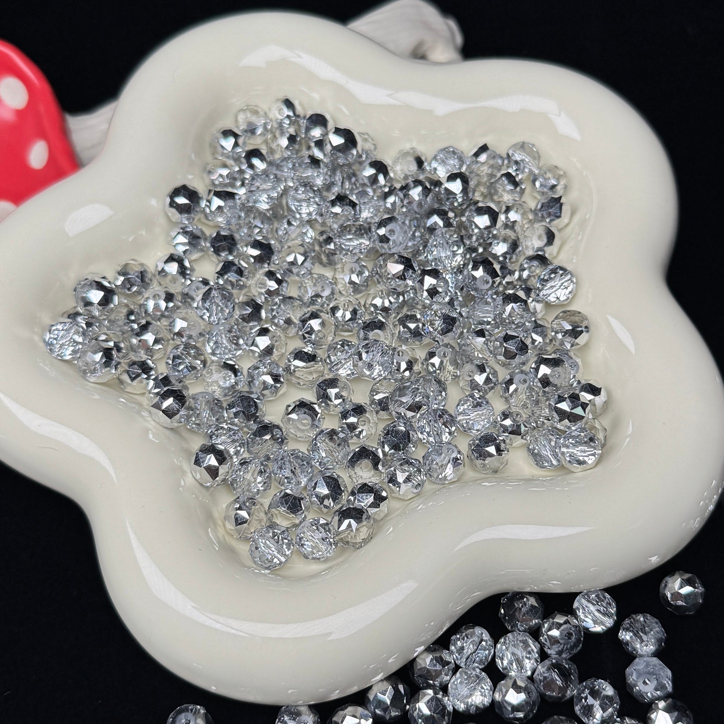 Half Clear Half Silver Flower Glass Beads 8mm (GL 26)
