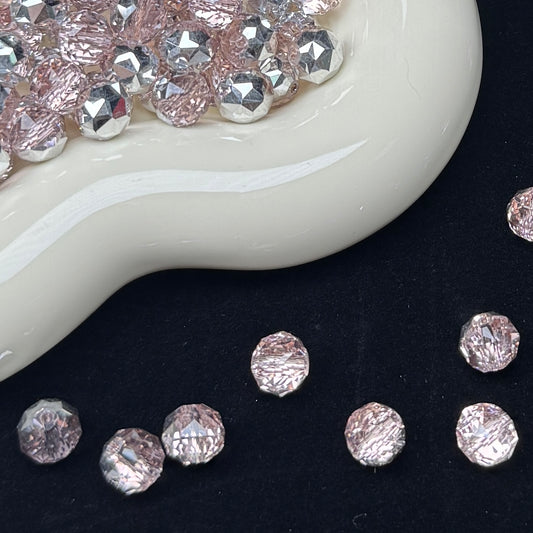 Half Pink Half Silver Flower Glass Beads 8mm (GL 19)