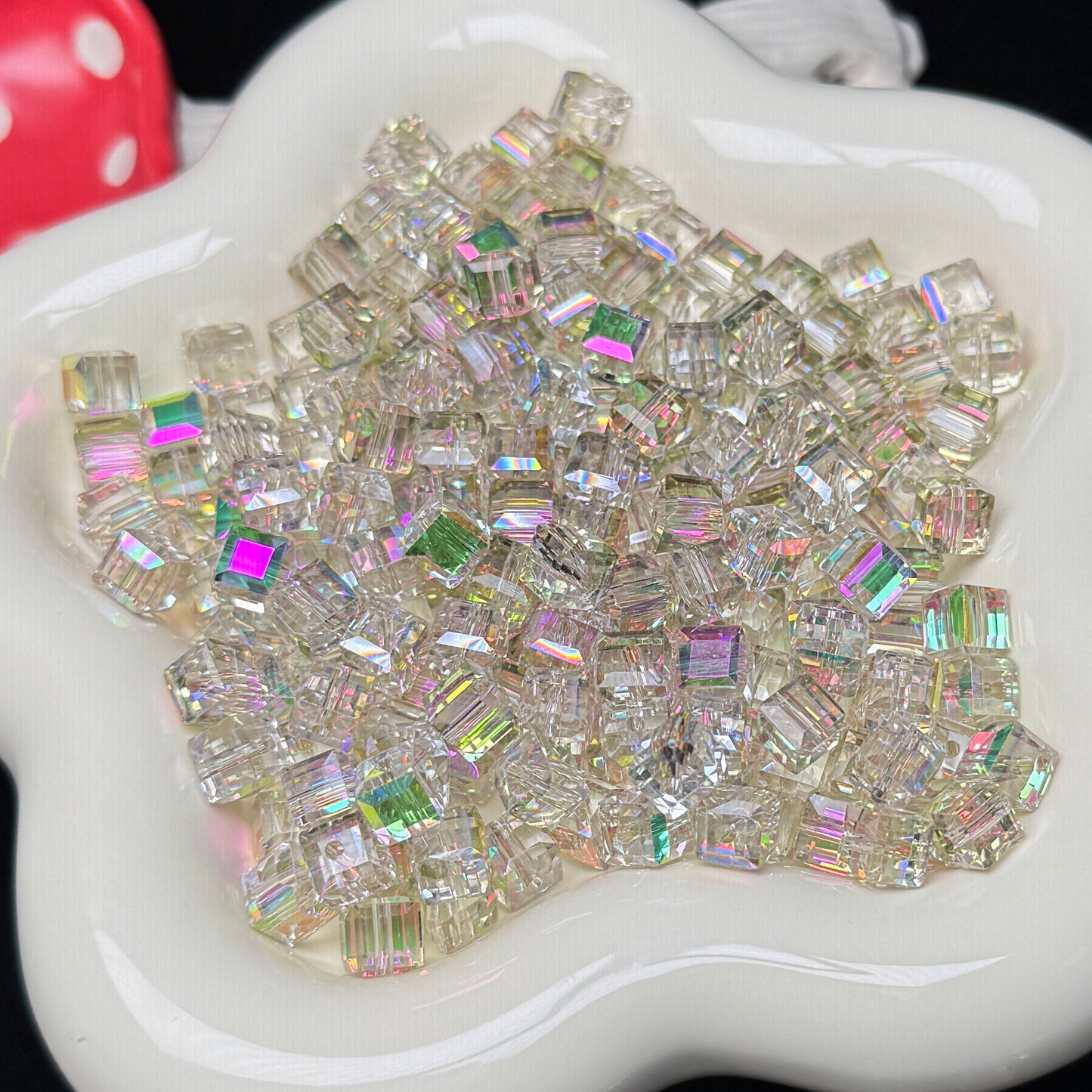Amorous Golden Pink Cube Glass Beads 7mm (GL 9)