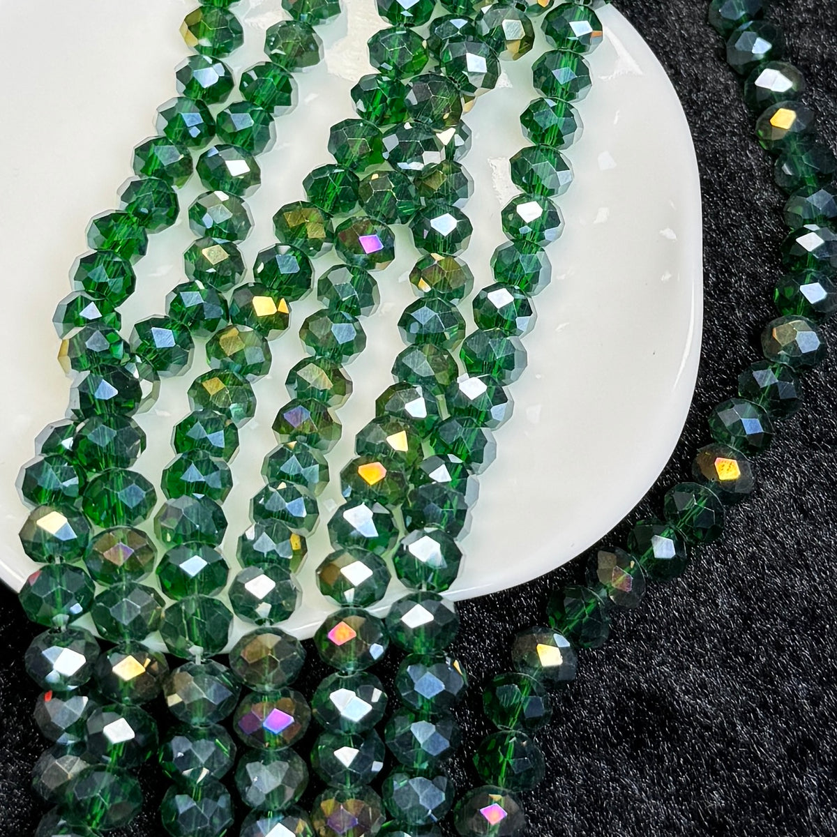 Dark Green AB Aura Wheel Shape Glass Bead 8mm (GL64)