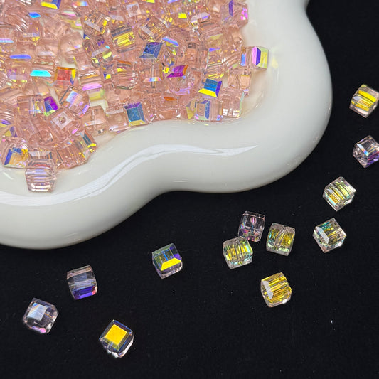 Pink Aura Cube Glass Beads 7mm (GL 11)