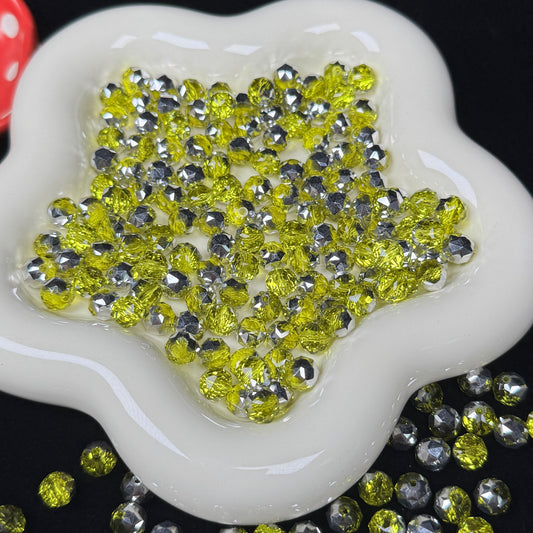 Half Peridot Green Half Silver Flower Glass Beads 8mm (GL 27)