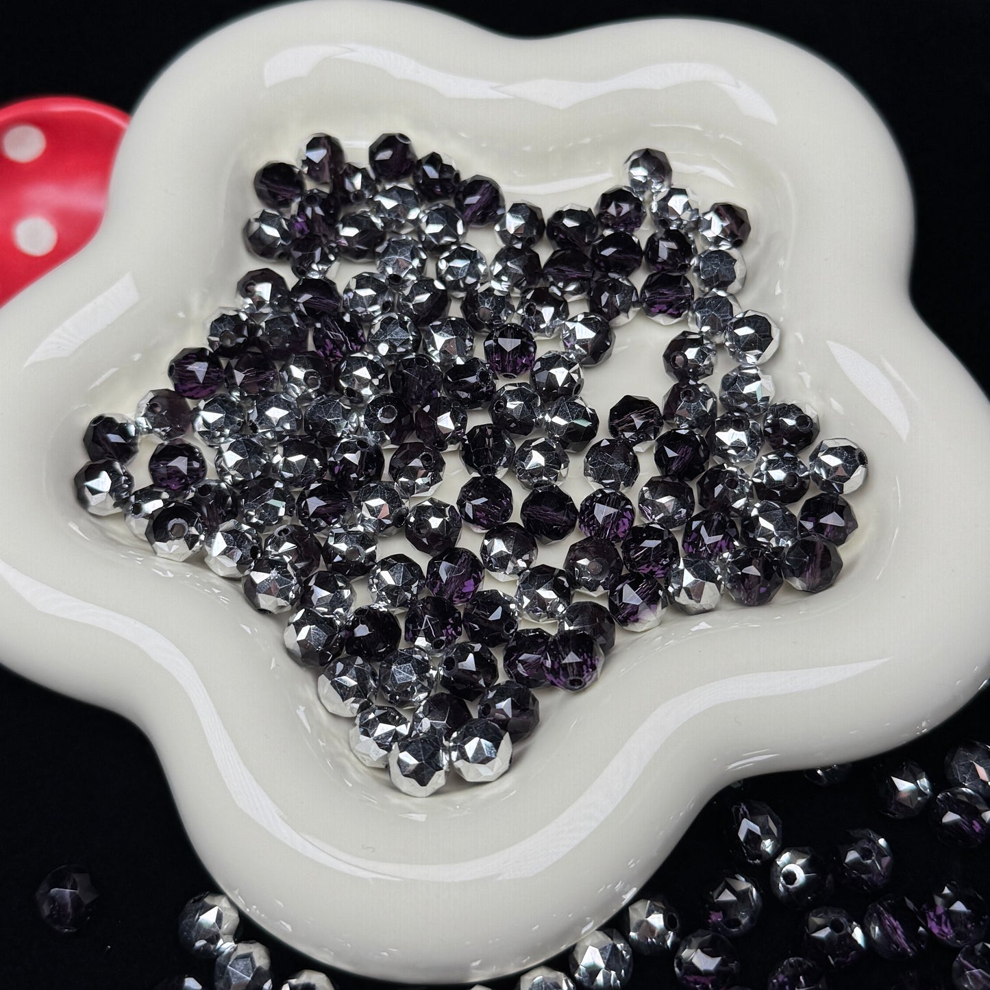 Half Dark Purple Half Silver Flower Glass Beads 8mm (GL 22)