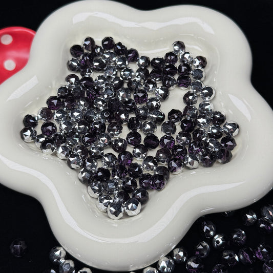 Half Dark Purple Half Silver Flower Glass Beads 8mm (GL 22)