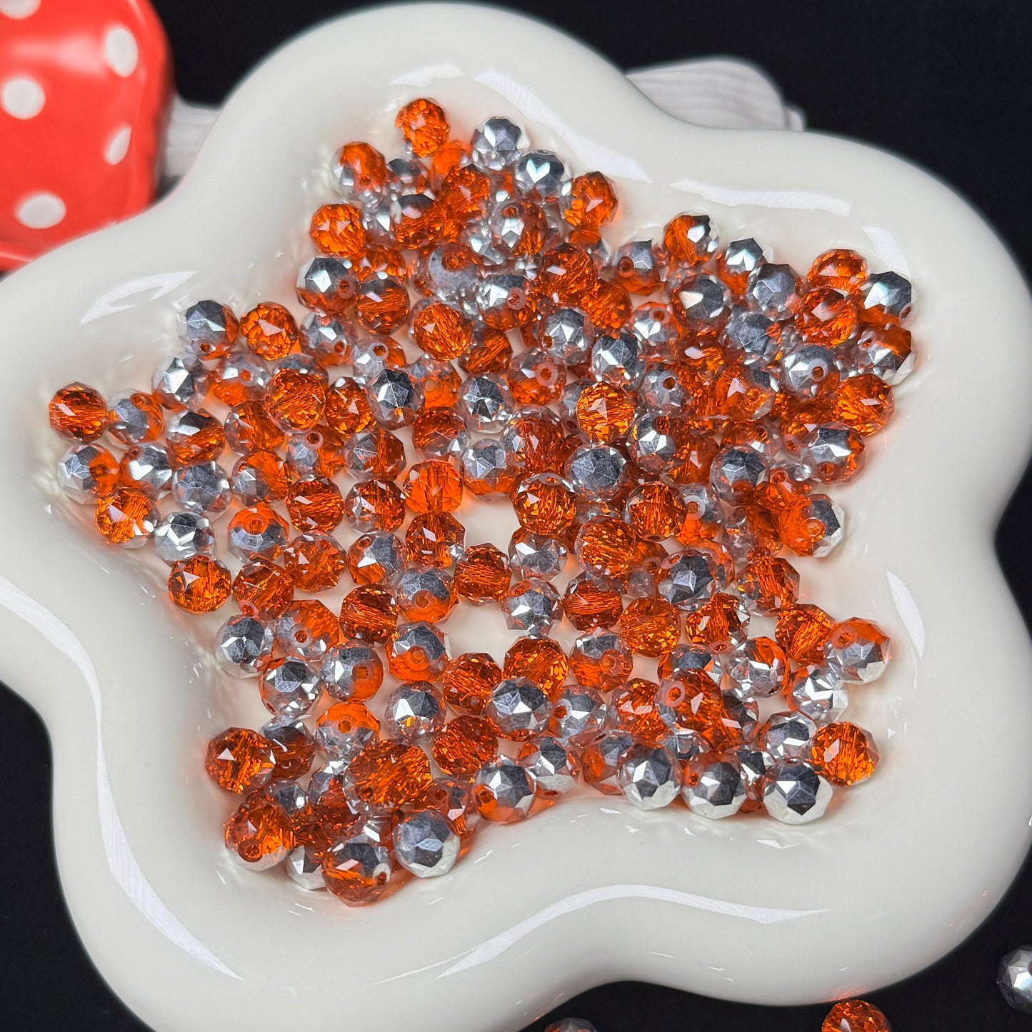 Half Fanta Half Silver Flower Glass Beads 8mm (GL 29)