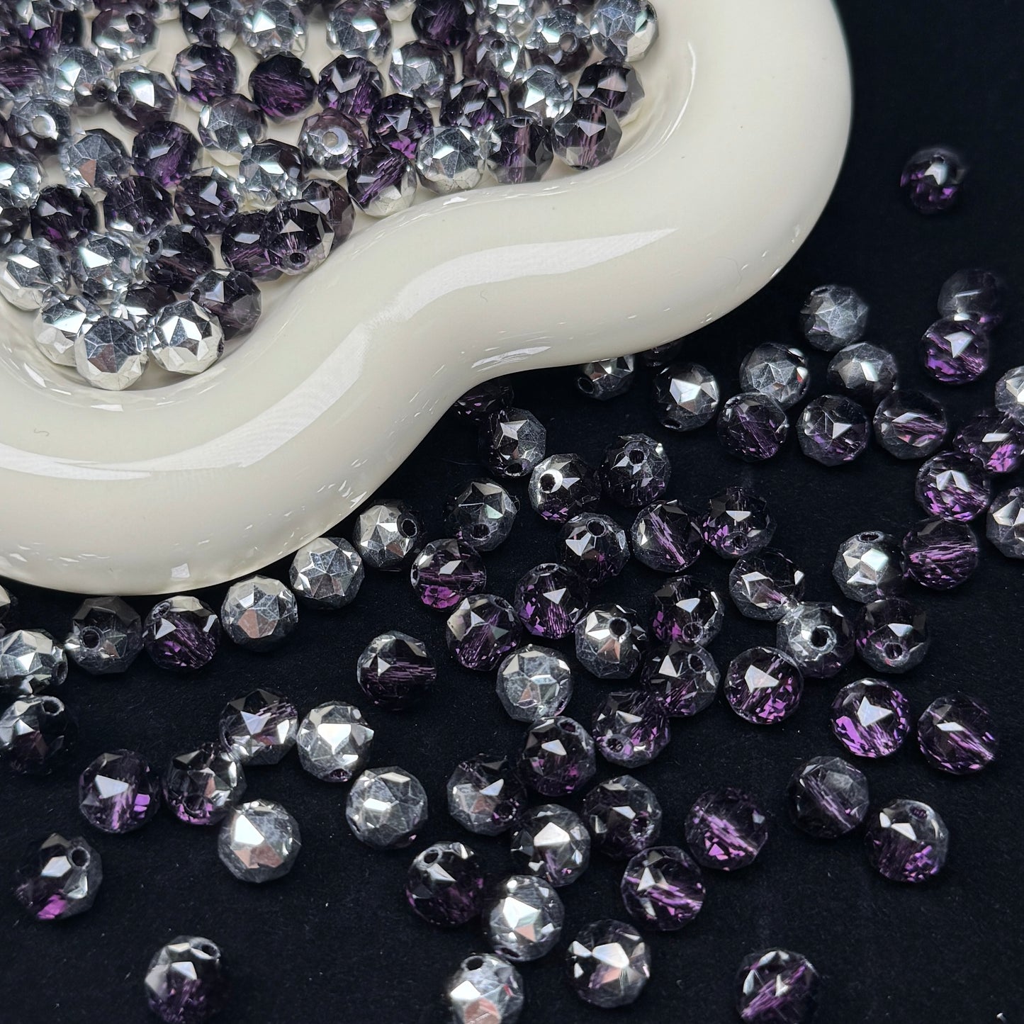 Half Dark Purple Half Silver Flower Glass Beads 8mm (GL 22)