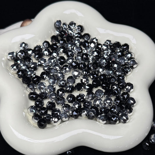 Half Black Half Silver Flower Glass Beads 8mm (GL 20)