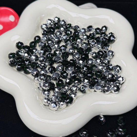 Half Dark Green Half Silver Flower Glass Beads 8mm (GL 21)