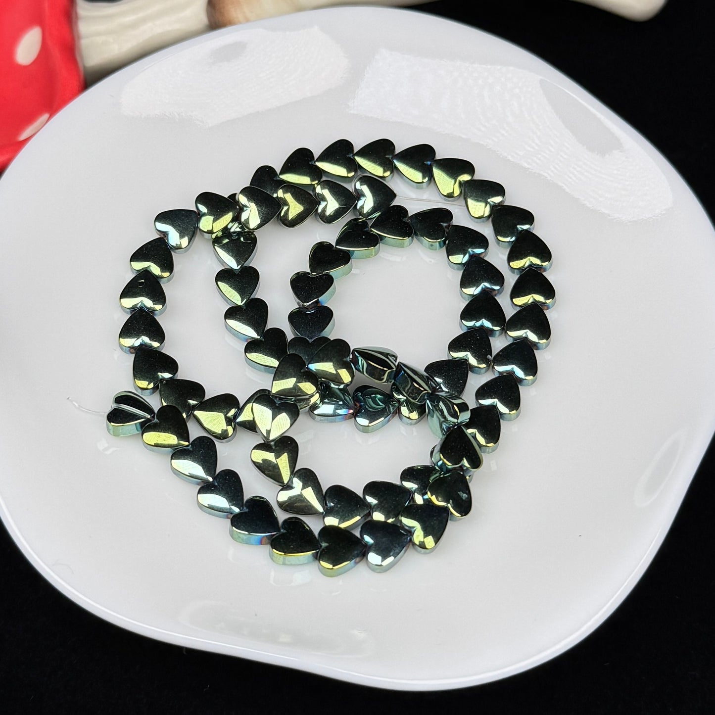 Heart Shape Hematite Strand 6mm Crystal Bead