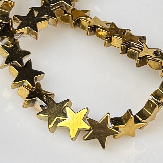 Star Shape Golden Aura Hematite Strand 6mm Crystal Bead