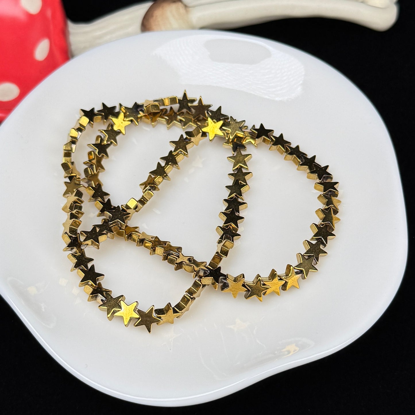 Star Shape Golden Aura Hematite Strand 6mm Crystal Bead