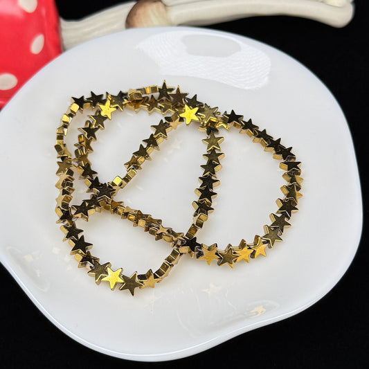 Star Shape Golden Aura Hematite Strand 6mm Crystal Bead