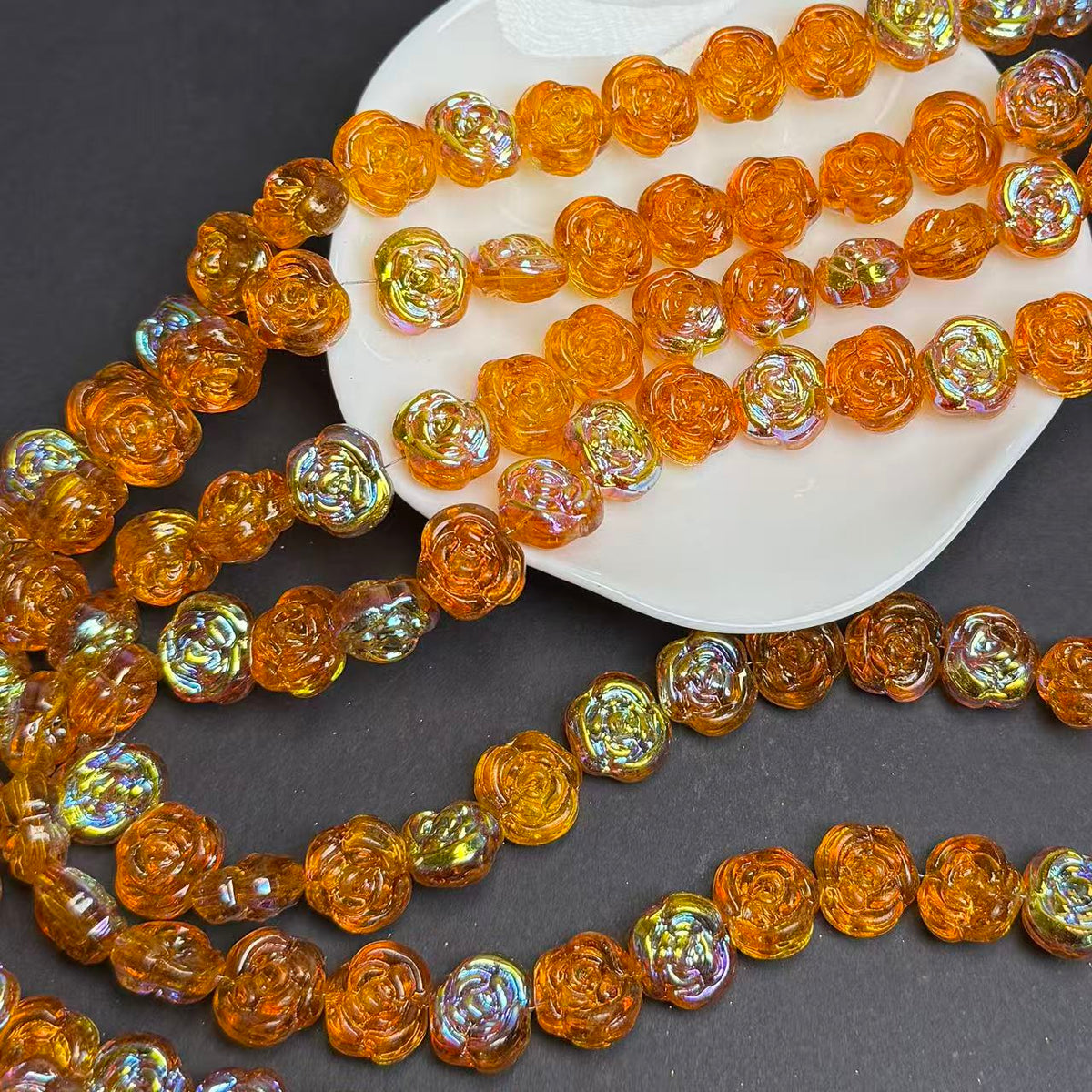 Rose Shape Glass Bead Strand 14mm(GLYX21-26)