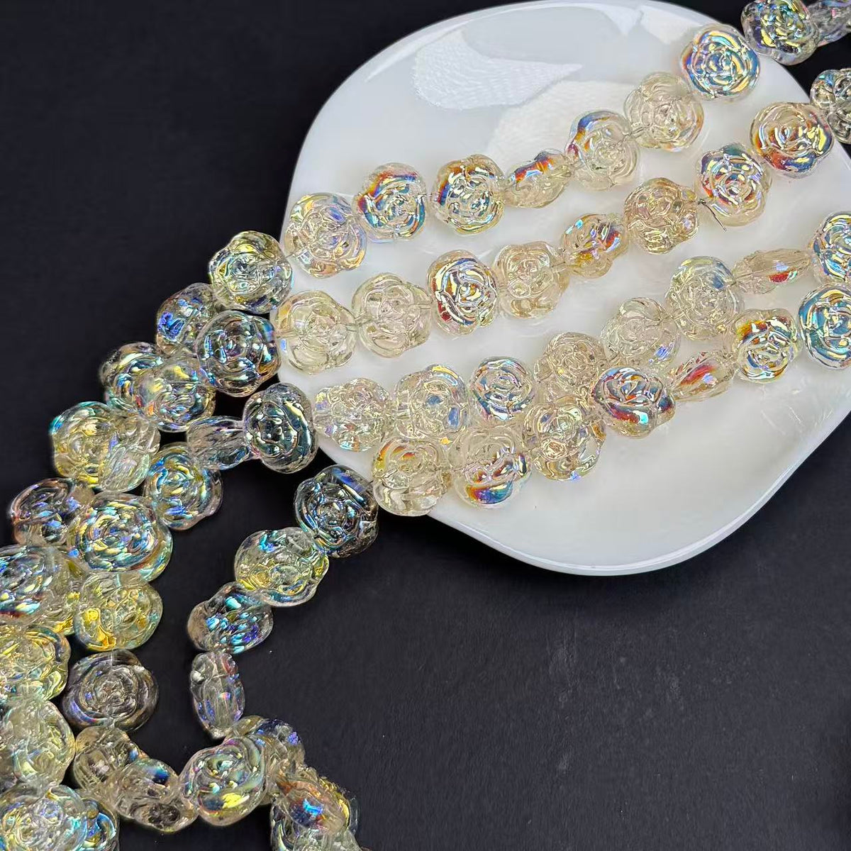 Rose Shape Glass Bead Strand 14mm(GLYX21-26)